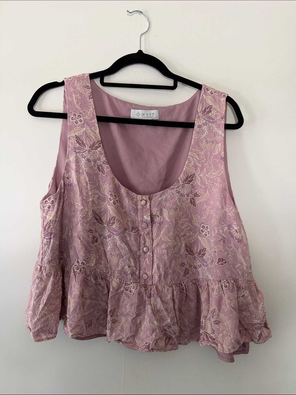 Wayf Dusty Pink Floral Scoop Neck Peplum cropped tank top